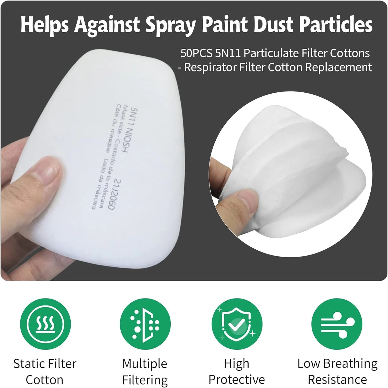 5N11 Dust Cotton Filter Paper Filters For 6001/6200/7502/6800 Series Chemical Spraying Painting Respirator Gas Mask Accessory