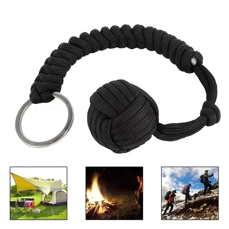 Outdoor Self Defense Key Chain Emergency Survival Protecting Monkey Fist Steel Ball Bearing Parachute Lanyard Camping Paracord