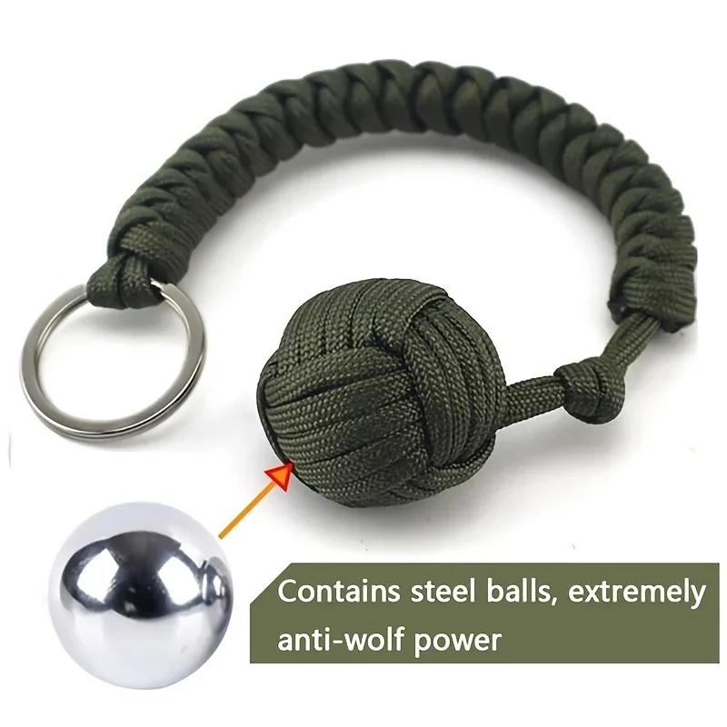 Outdoor Self Defense Key Chain Emergency Survival Protecting Monkey Fist Steel Ball Bearing Parachute Lanyard Camping Paracord