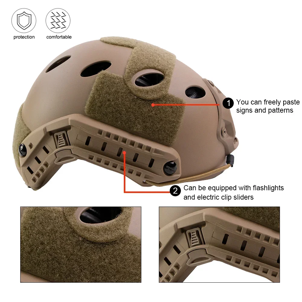 Fast Tactical Helmet Adjustable knob Thicken ABS Outdoor Air Gun Shooting CS Protective Equipment Suitable Head Size 55-60cm
