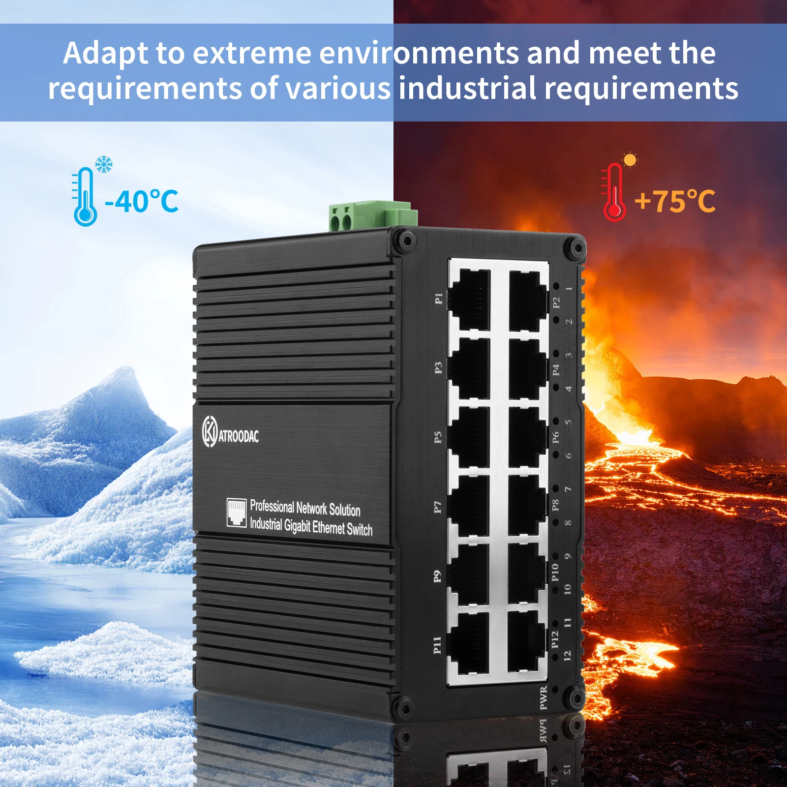 Industrial 12 Ports Ethernet Switch,Din Rail Mount Gigabit PoE Network Switch,Unmanaged 1000M RJ45 Switch,IEEE 802.3af/at/bt