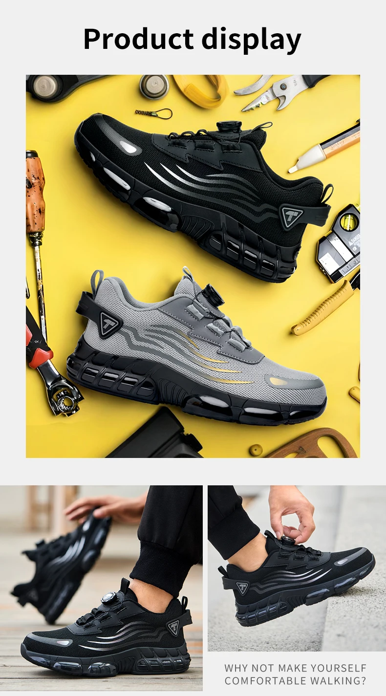 Botones Giratorios Zapatos De Seguridad Masculinos, Zapatos De Trabajo, Botas De Seguridad Anticoagulantes Tactical Boots