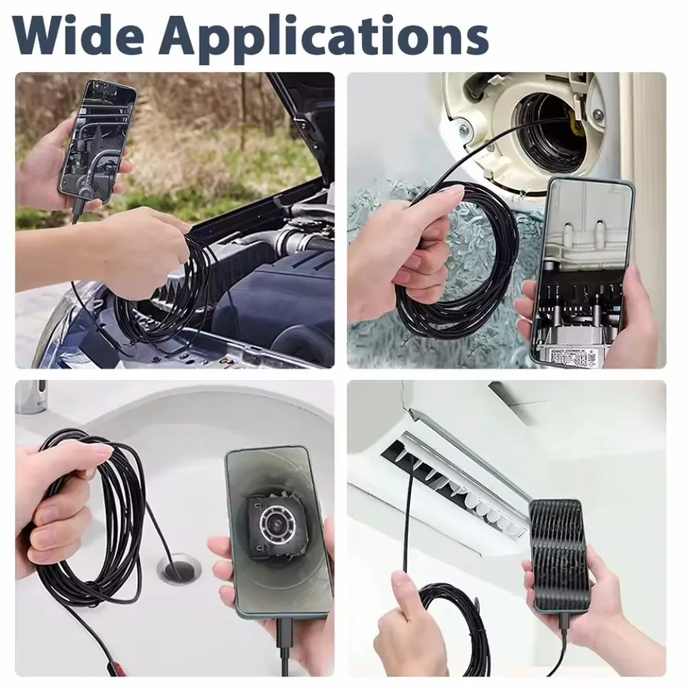 8mm 1080P Endoscope Automotive Boroscope Inspection Device Camera For Apple Iphone IOS Smart Phone Android Type C Cars Mobile