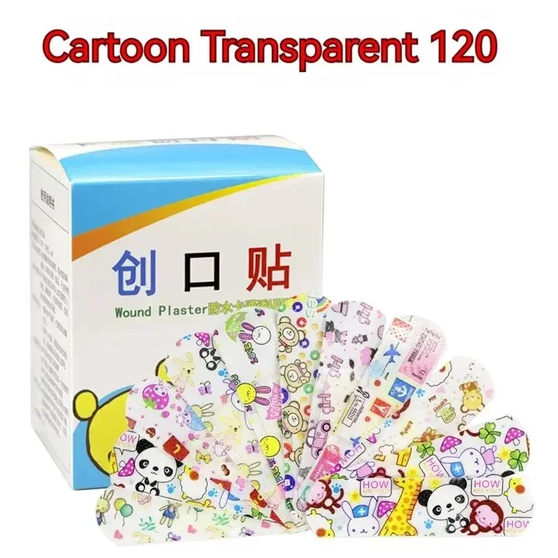 120pcs/Lot Cartoon Cute Patterned Breathable Waterproof Adhesive Bandages Curved Band Aid Patch Wound Dressing For Children