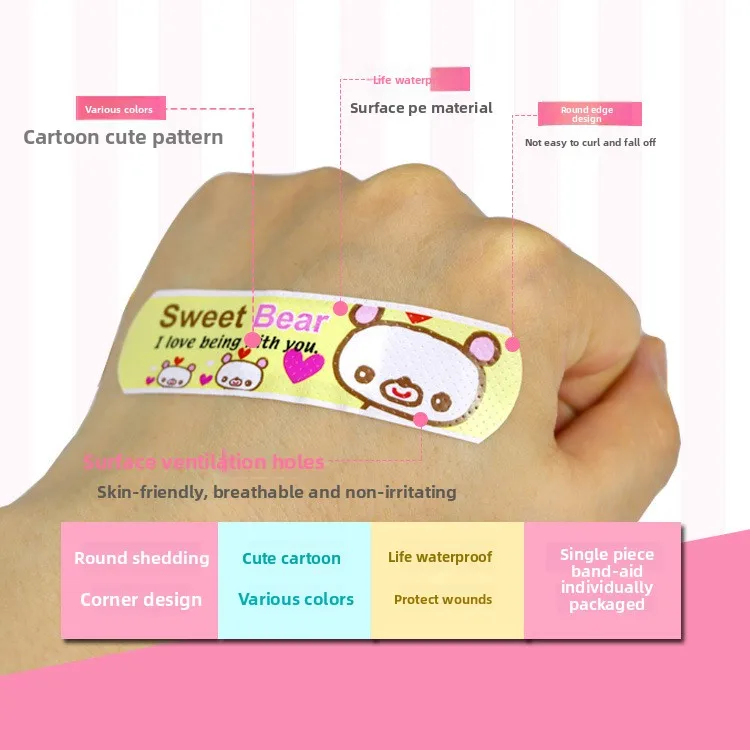 120pcs/Lot Cartoon Cute Patterned Breathable Waterproof Adhesive Bandages Curved Band Aid Patch Wound Dressing For Children