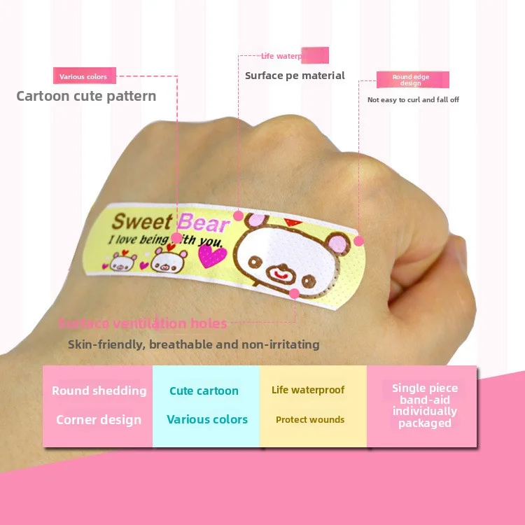 120pcs/Lot Cartoon Cute Patterned Breathable Waterproof Adhesive Bandages Curved Band Aid Patch Wound Dressing For Children