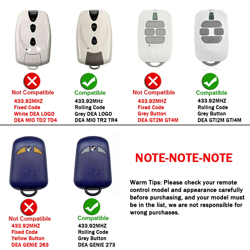 New DEA GTI2 GTI4 Gate Command Remote Control For DEA GT2 GT4 GTI2M GTI4M MIO TR2 TR4 Garage Door Opener 433.92MHz Rolling Code