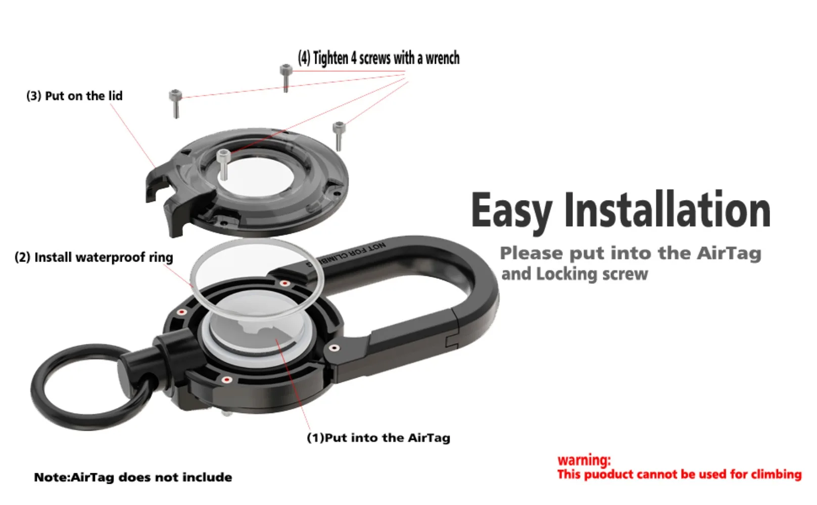 For AirTag Holder Keychain,Alloy Car Fob keychain with AirTag Cover,Sturdy Scratch-Resistant Key Holder for Apple AirTag Badges