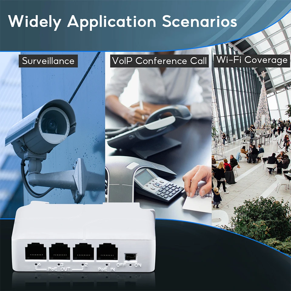 TelDaykemei 4 Port PoE Extender PoE Repeater for IP Port Transmission Extender for PoE Switch NVR IP Camera
