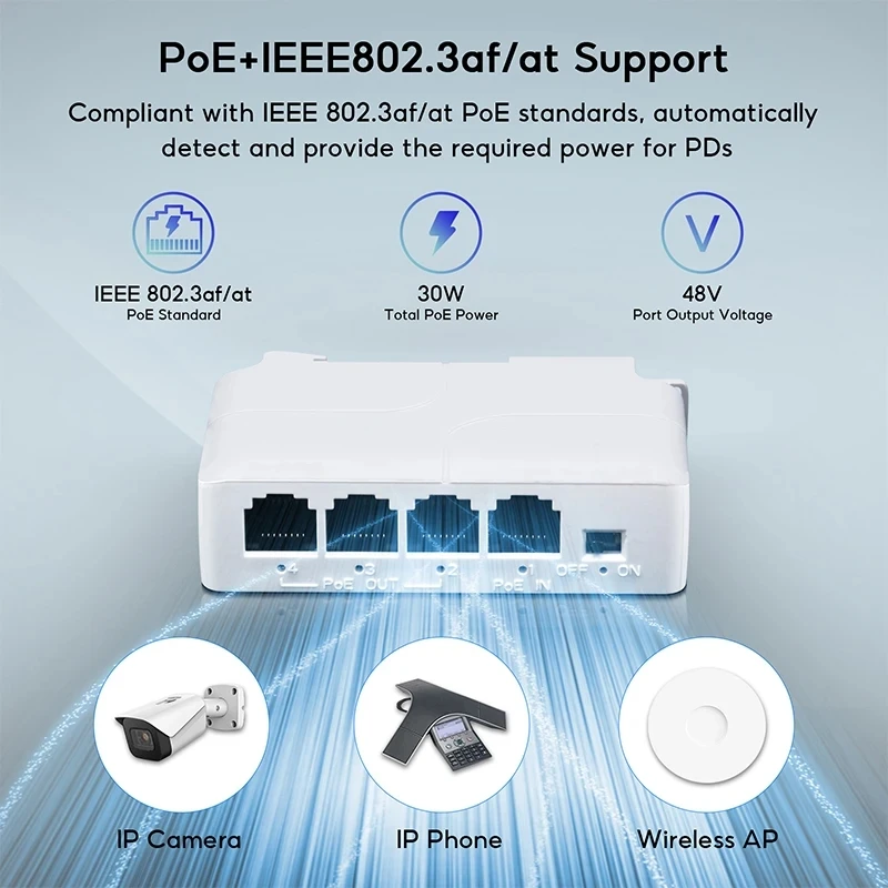 TelDaykemei 4 Port PoE Extender PoE Repeater for IP Port Transmission Extender for PoE Switch NVR IP Camera