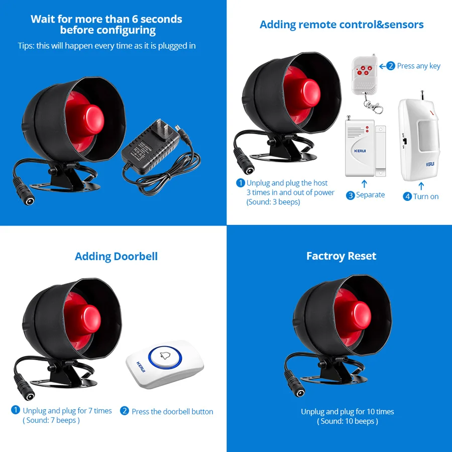 KERUI Tuya Smart WIFI Security Alarm System Kit 110dB Wireless Loud Indoor/Outdoor Siren Horn Home Burglar Motion Door Sensor