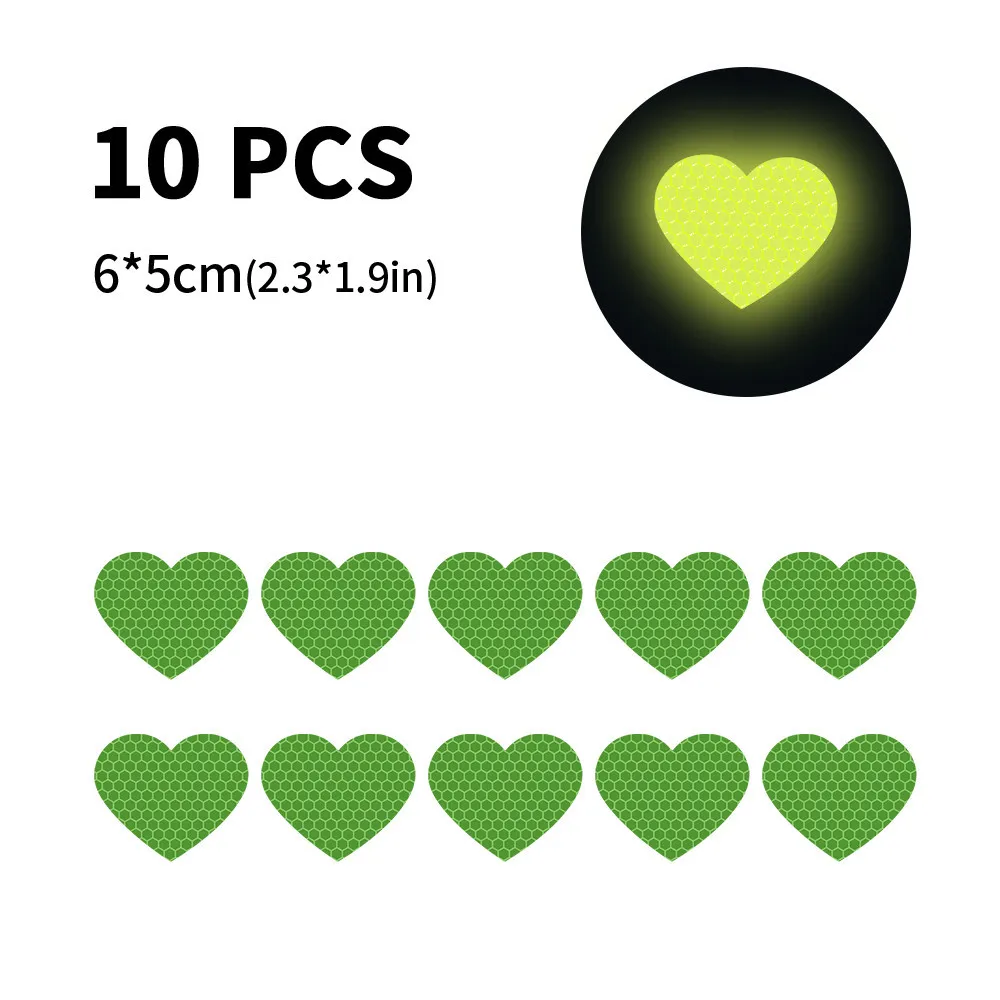 10Pcs Car Bumper Reflective Safety Strip Stickers Love Heart Shaped Car Reflective Sticker Night Driving Warning Safety Tape