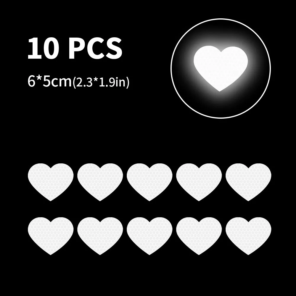 10Pcs Car Bumper Reflective Safety Strip Stickers Love Heart Shaped Car Reflective Sticker Night Driving Warning Safety Tape