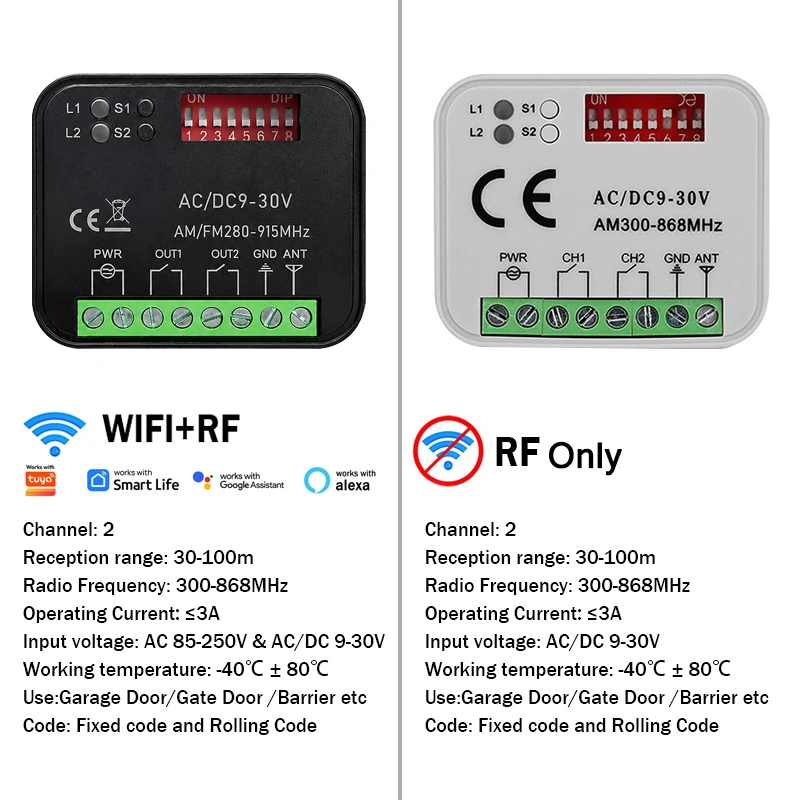 Universal RX MULTI 300-868MHz Wifi Smart Switch Module Works With Tuya APP 433MHz 868MHz Garage / Gate Remote Control Receiver