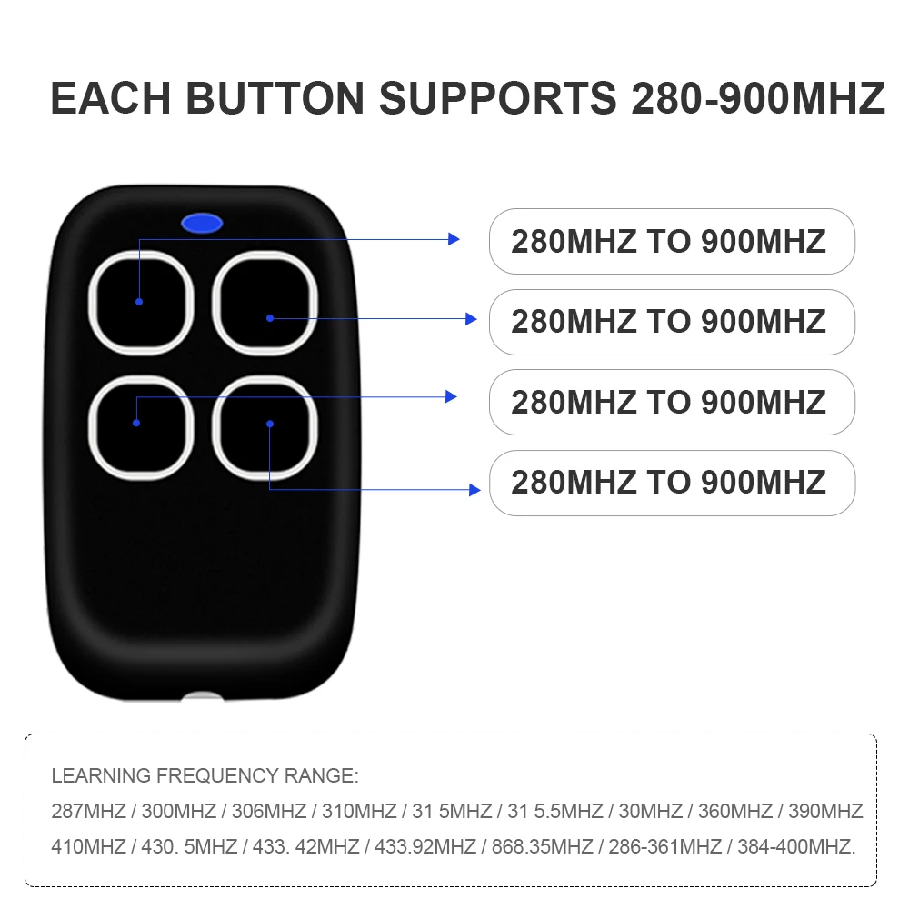 Garage Door Remote Control Duplicator 280-900MHz 433 433.92MHz Code Grabber Clone Gate Key Fob Command Hand Transmitter