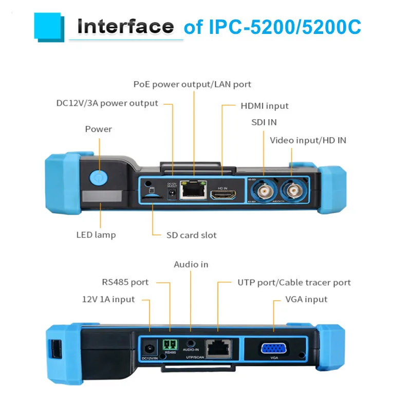 5.4" CCTV Tester Monitor Analog Camera Tester 8K IP Camera Tester IPC-5200C Plus PTZ VGA HDMI Input Cable Tracer PoE CCTV Tester