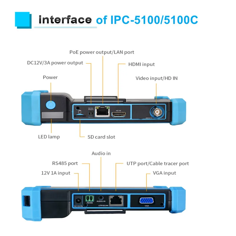 5.4" CCTV Tester Monitor Analog Camera Tester 8K IP Camera Tester IPC-5200C Plus PTZ VGA HDMI Input Cable Tracer PoE CCTV Tester