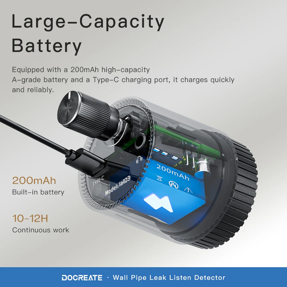 Portable Pipe Leak Detector With 13000X Sound Amplification Type-C Charge for Accurately Locating Water Leaks in Walls and Floor