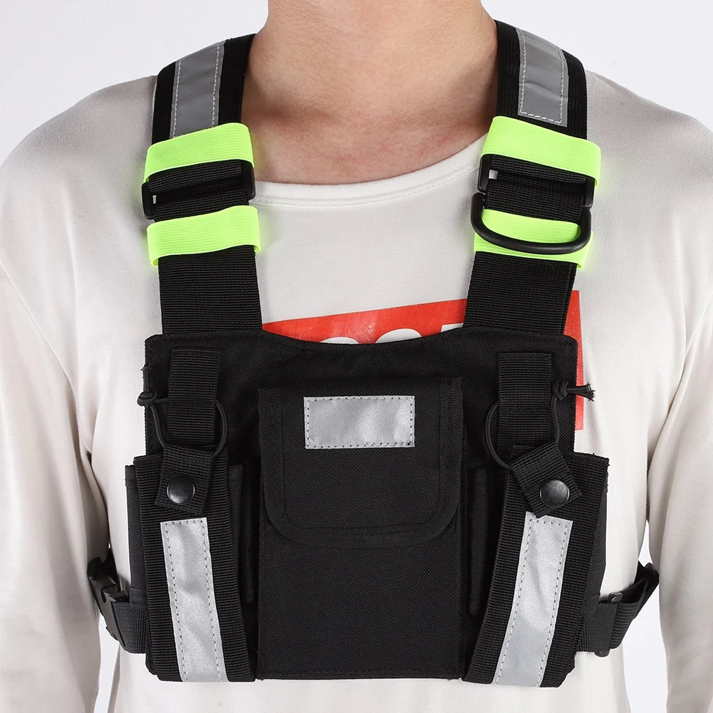 Chest Harness Front Pouch Yellow Reflective TYT Radio Tactical Harness Front Pack Vest Chest Bag Pouch For Walkie Talkie