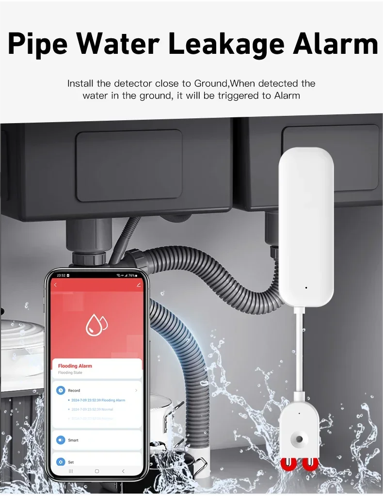 Tuya Smart WIFI Water Leakage Sensor Alarm Water Level Detector Flood Leakage Sensor APP Remote Control Security Alarm System