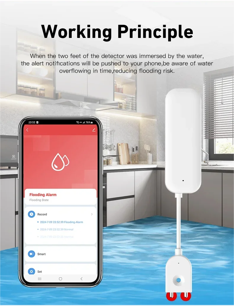Tuya Smart WIFI Water Leakage Sensor Alarm Water Level Detector Flood Leakage Sensor APP Remote Control Security Alarm System