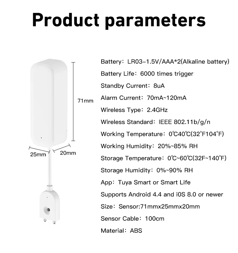 Tuya Smart WIFI Water Leakage Sensor Alarm Water Level Detector Flood Leakage Sensor APP Remote Control Security Alarm System