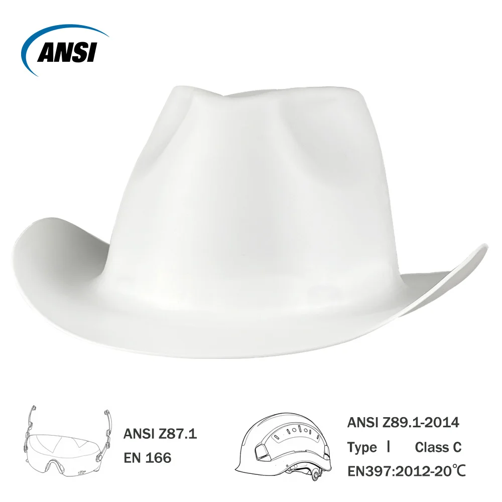 Cowboy Safety Helmet With Built-In Sunglasses HDPE Wide Full-Brim Anti-Collision Hard Hat With Vent Hole for Construction Work