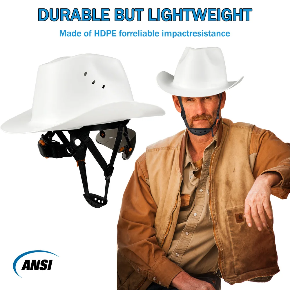 Cowboy Safety Helmet With Built-In Sunglasses HDPE Wide Full-Brim Anti-Collision Hard Hat With Vent Hole for Construction Work