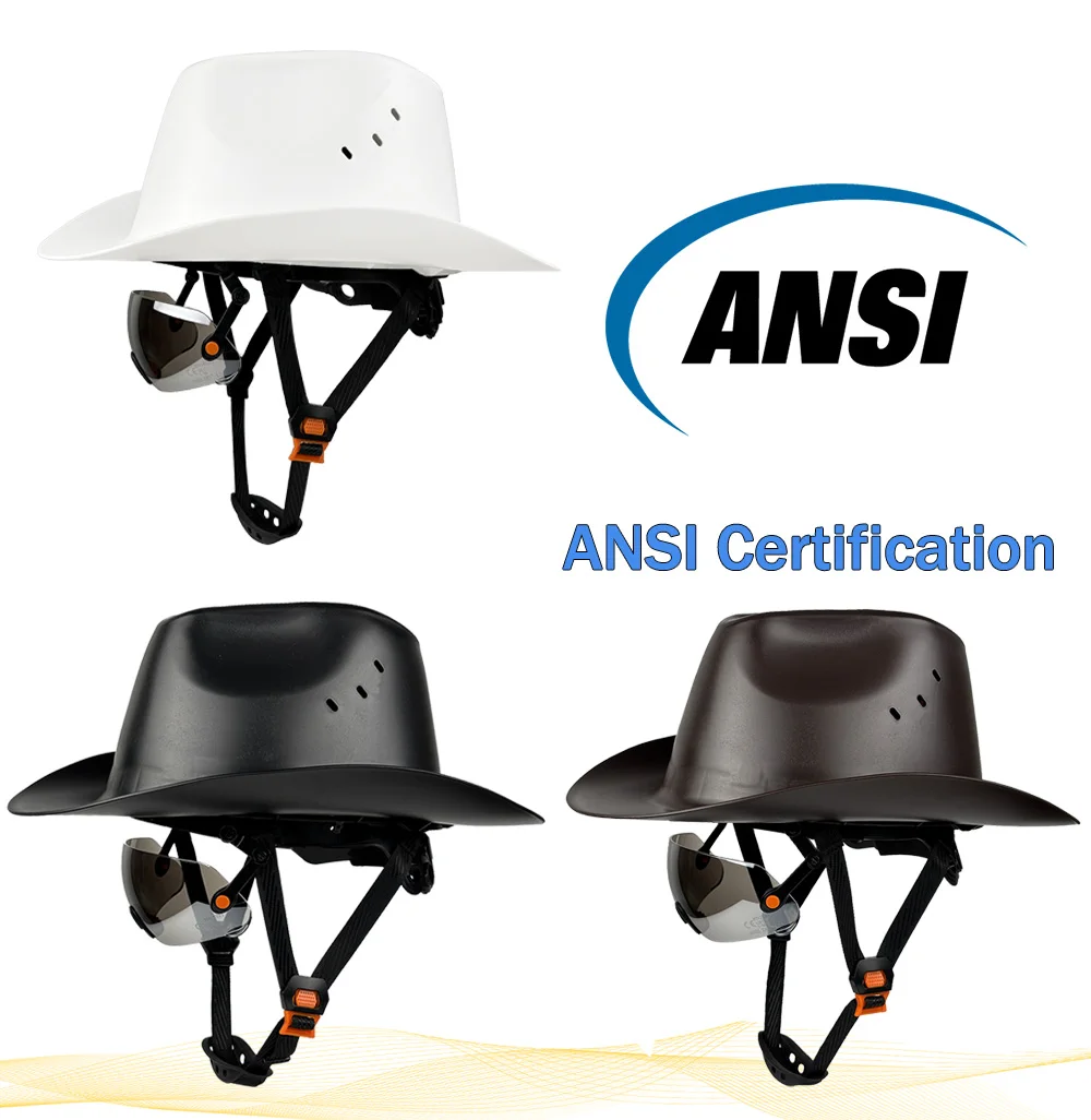 Cowboy Safety Helmet With Built-In Sunglasses HDPE Wide Full-Brim Anti-Collision Hard Hat With Vent Hole for Construction Work