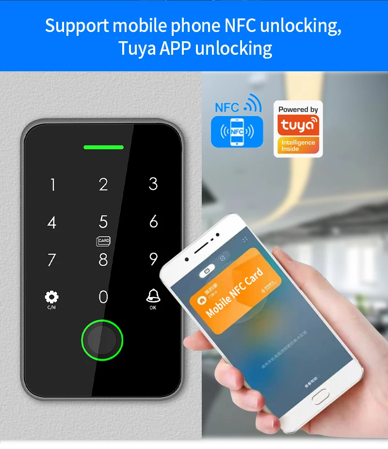 Dual RFID 125Khz+13.56MHz NFC APP Outdoor Fingerprint Access Control Keypad IP67 Waterproof Biometrics Door Opener with Gateway