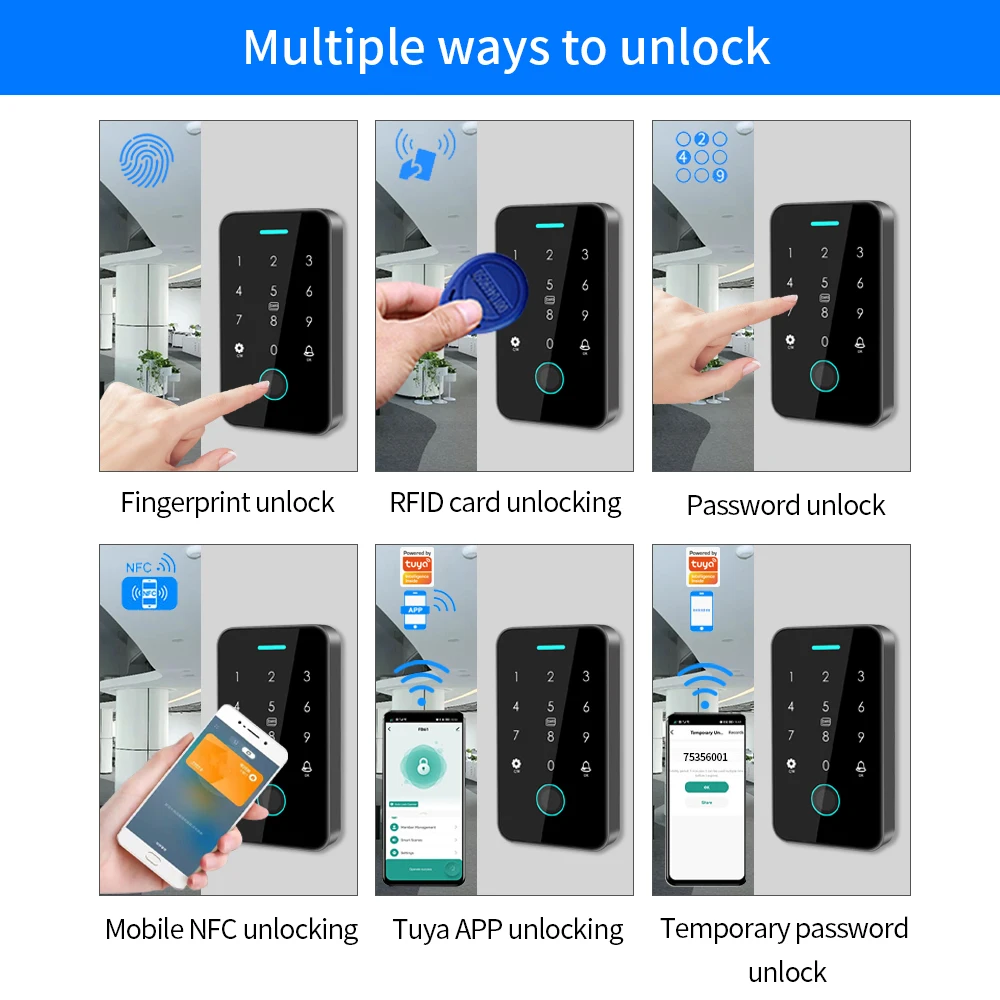 Dual RFID 125Khz+13.56MHz NFC APP Outdoor Fingerprint Access Control Keypad IP67 Waterproof Biometrics Door Opener with Gateway