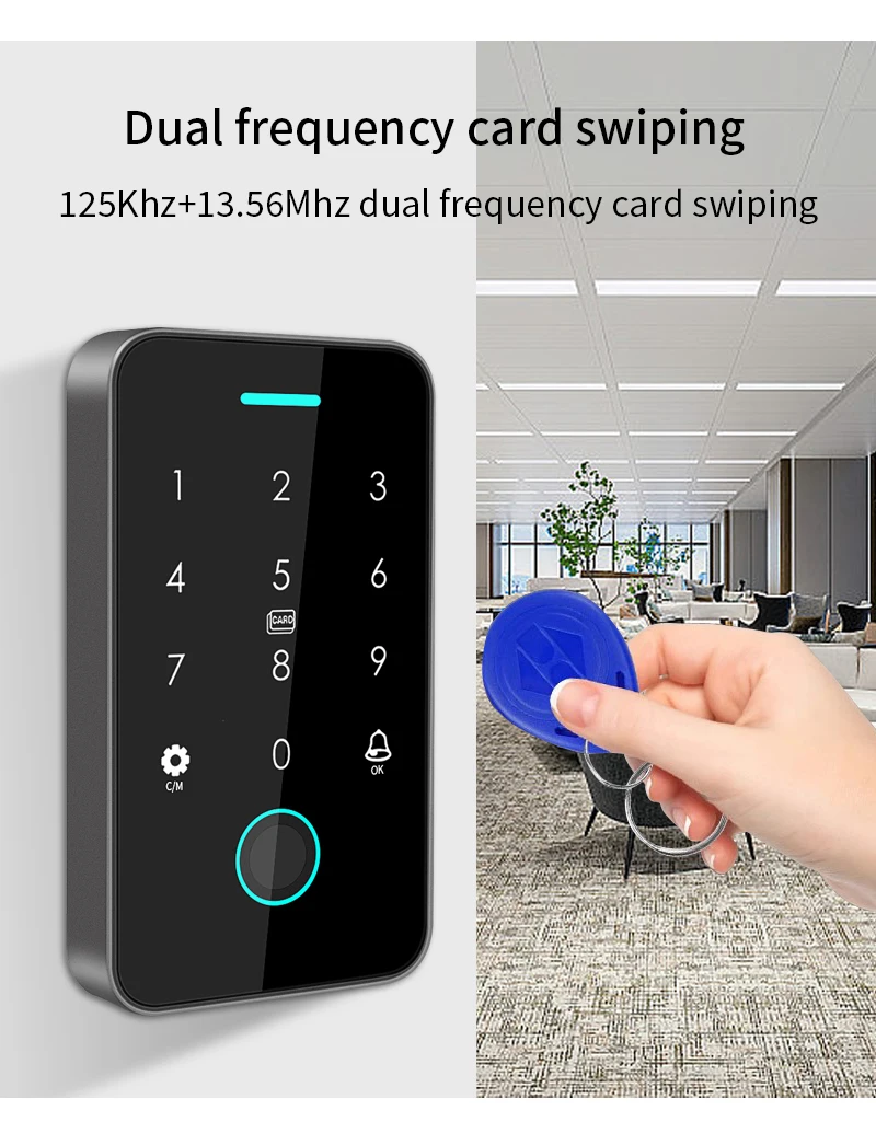 Dual RFID 125Khz+13.56MHz NFC APP Outdoor Fingerprint Access Control Keypad IP67 Waterproof Biometrics Door Opener with Gateway