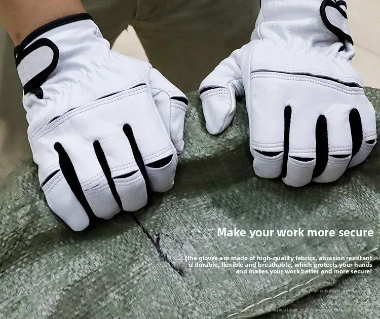 Leather Work Gloves Stretchable Wrist Tough Sheepskin Working Glove Resistant Knit Wrist Canvas Backing Safety Supplies