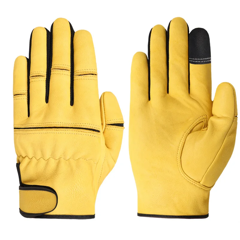 Leather Work Gloves Stretchable Wrist Tough Sheepskin Working Glove Resistant Knit Wrist Canvas Backing Safety Supplies