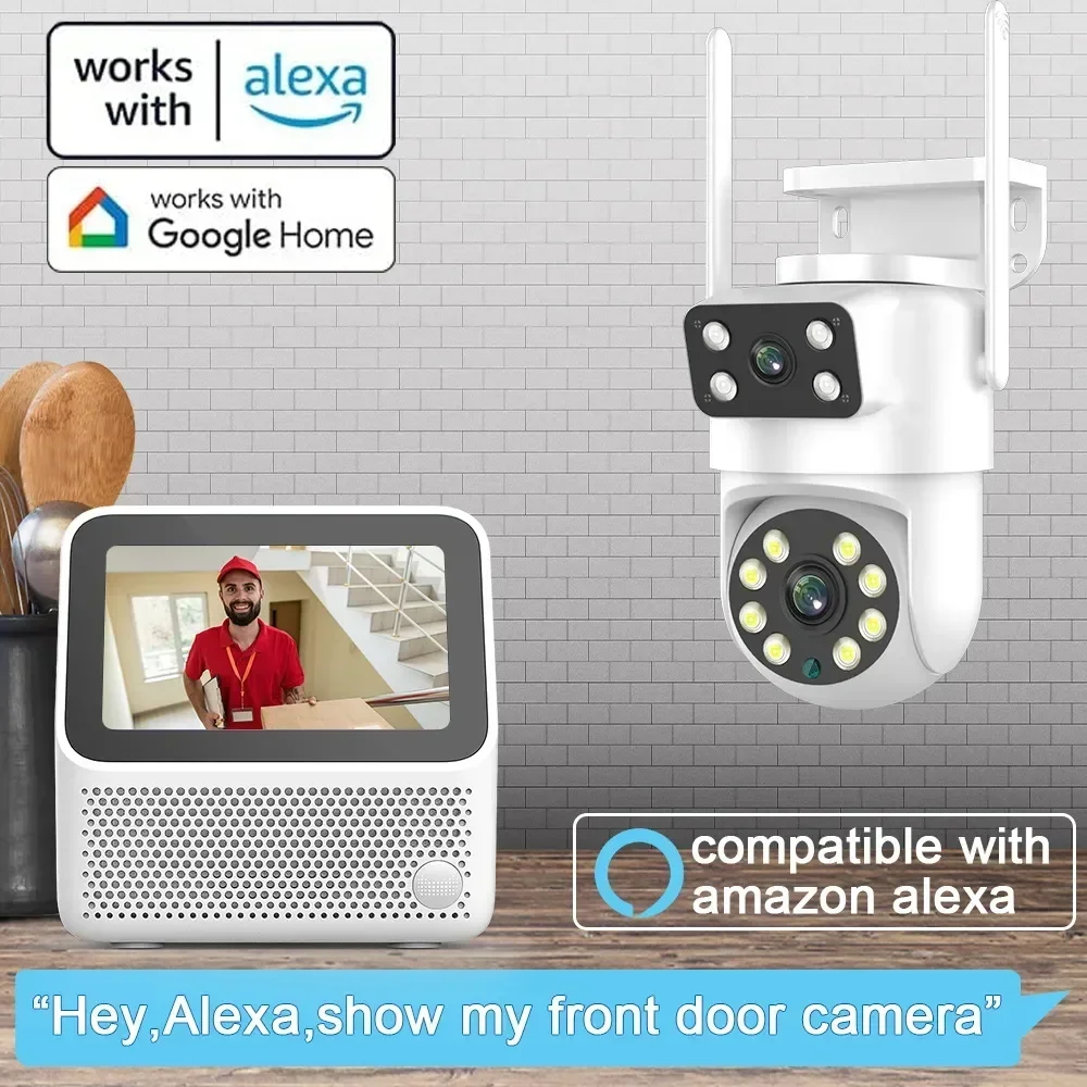 4K 8MP Tuya Dual Lens PTZ WIFI Camera Full HD Dual Screen Ai Human Auto Tracking Outdoor 4MP Security Video Surveillance Camera