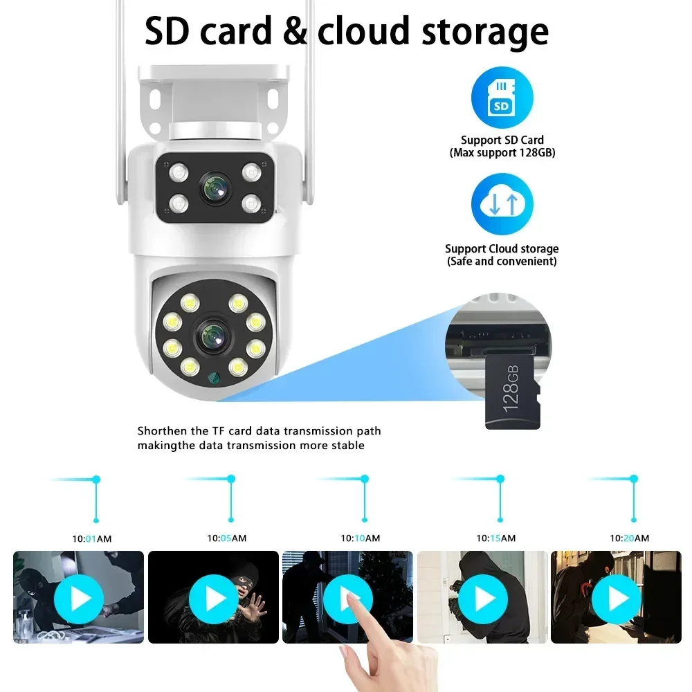 4K 8MP Tuya Dual Lens PTZ WIFI Camera Full HD Dual Screen Ai Human Auto Tracking Outdoor 4MP Security Video Surveillance Camera