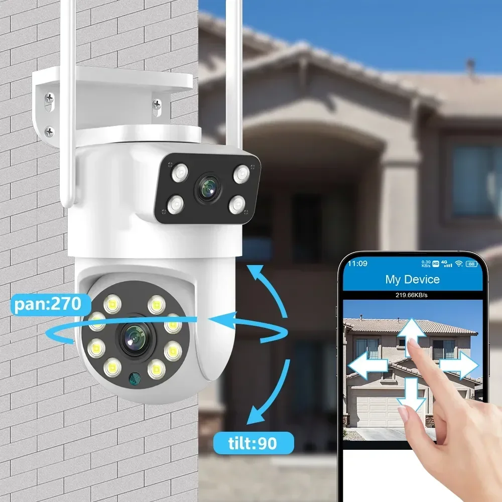 4K 8MP Tuya Dual Lens PTZ WIFI Camera Full HD Dual Screen Ai Human Auto Tracking Outdoor 4MP Security Video Surveillance Camera
