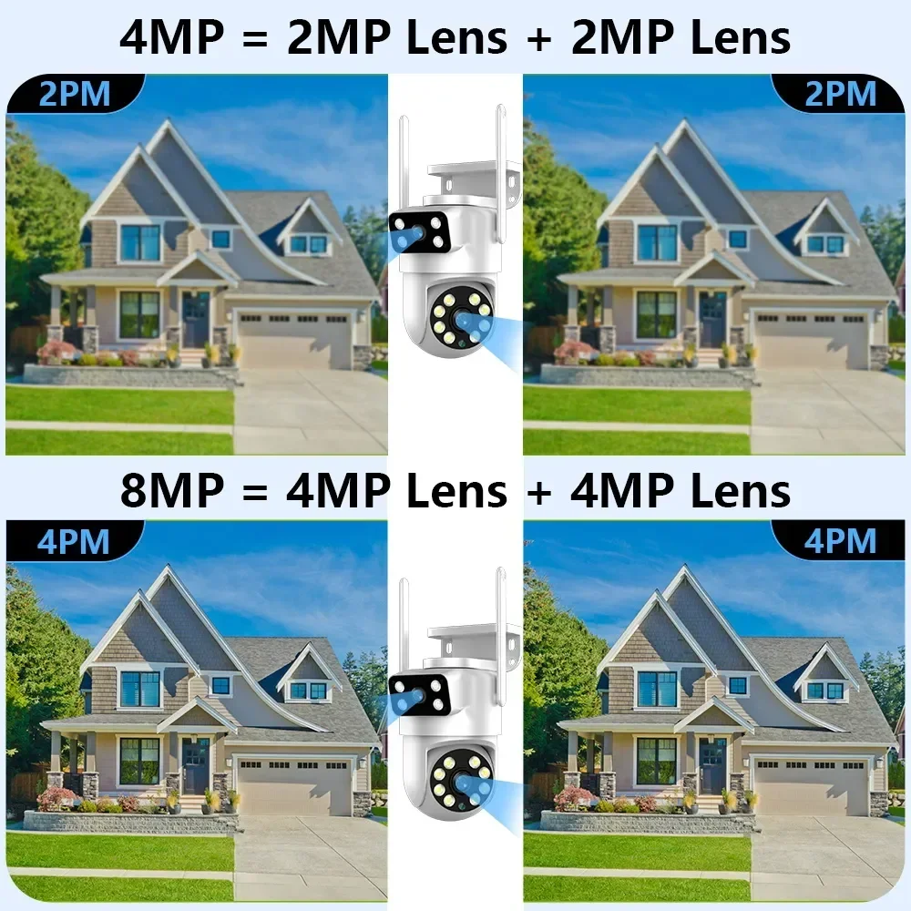 4K 8MP Tuya Dual Lens PTZ WIFI Camera Full HD Dual Screen Ai Human Auto Tracking Outdoor 4MP Security Video Surveillance Camera