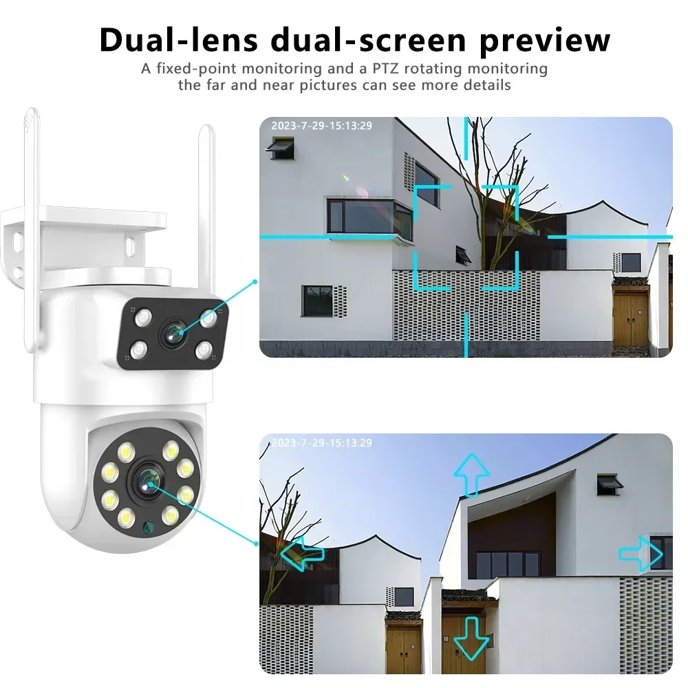 4K 8MP Tuya Dual Lens PTZ WIFI Camera Full HD Dual Screen Ai Human Auto Tracking Outdoor 4MP Security Video Surveillance Camera