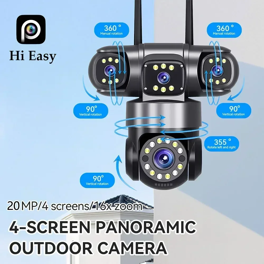 16X ZOOM WiFi Camera 20MP Four Lens Outdoor 6K 12MP IP66 Waterproof Night Vision Two-Way Intercom CCTV Video Surveillance