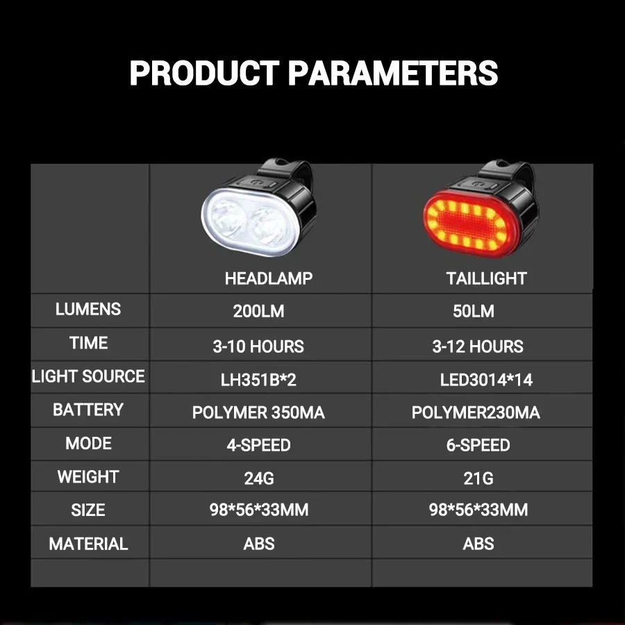 Front Rear Bike Lights Rechargeable Bicycle Cycling USB Flashlight for Bicycle Lighting Front/Rear/Set Bike Accessories