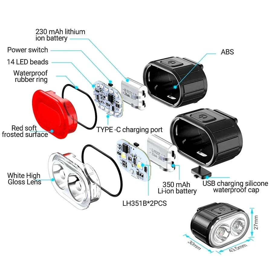 Front Rear Bike Lights Rechargeable Bicycle Cycling USB Flashlight for Bicycle Lighting Front/Rear/Set Bike Accessories