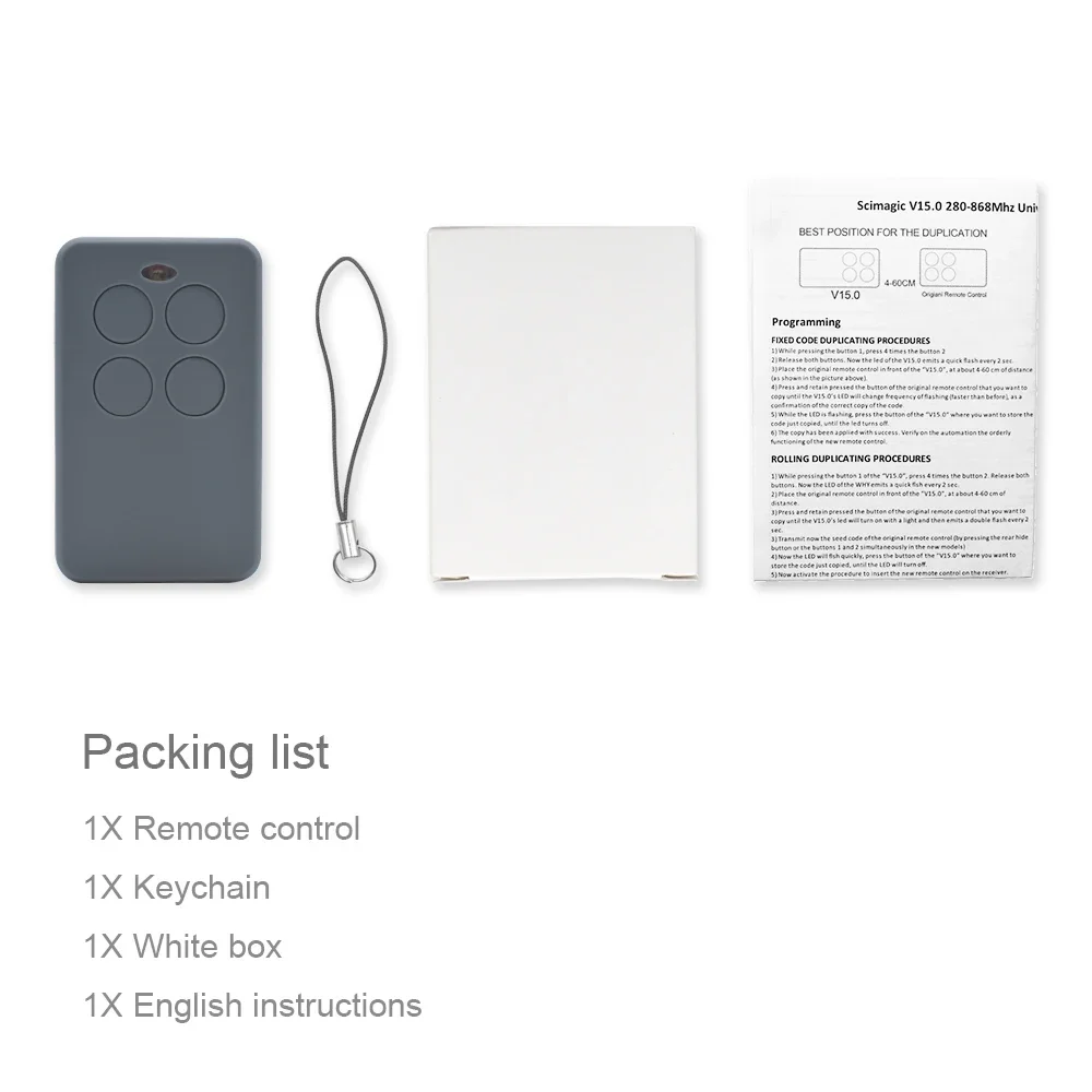 Universal Multifrequency 280 to 868 Mhz 433.92MHz Remote Control Garage Command Fixed Rolling Code Gate Keychain Clone