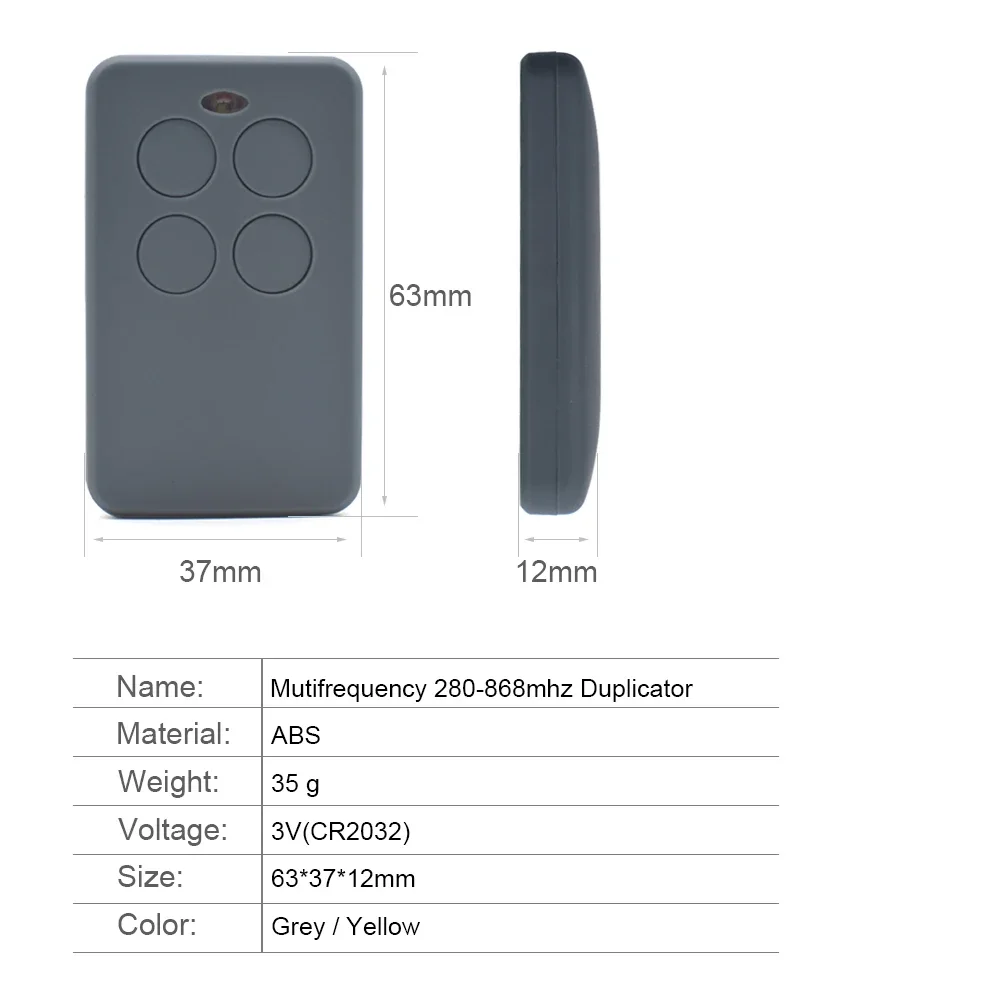 Universal Multifrequency 280 to 868 Mhz 433.92MHz Remote Control Garage Command Fixed Rolling Code Gate Keychain Clone