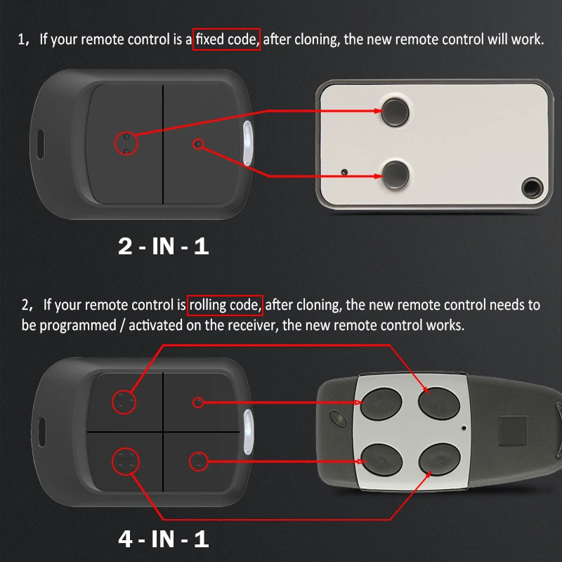 JCM GO GO2 GO4 GO-EVO2 GO-EVO4 GO-PRO2 GO-PRO4 MUVPRO2 MUVPRO4 Garage Door Remote Control Duplicator 868MHz Transmitter