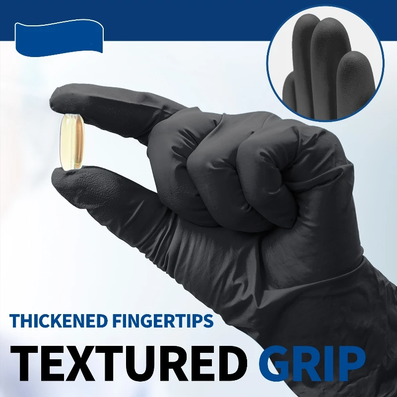 20/50/100PCS Black Nitrile Gloves Disposable Latex Free Textured 4.0Mil Safety Work Gloves for Industrial Mechanic Auto Gloves