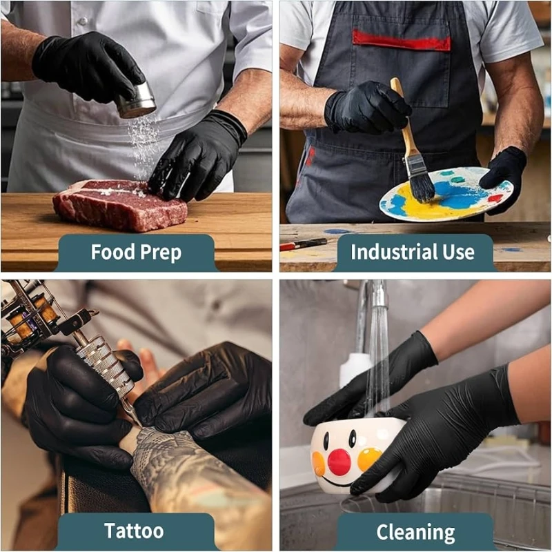 20/50/100PCS Black Nitrile Gloves Disposable Latex Free Textured 4.0Mil Safety Work Gloves for Industrial Mechanic Auto Gloves