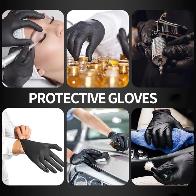 20/50/100PCS Black Nitrile Gloves Disposable Latex Free Textured 4.0Mil Safety Work Gloves for Industrial Mechanic Auto Gloves