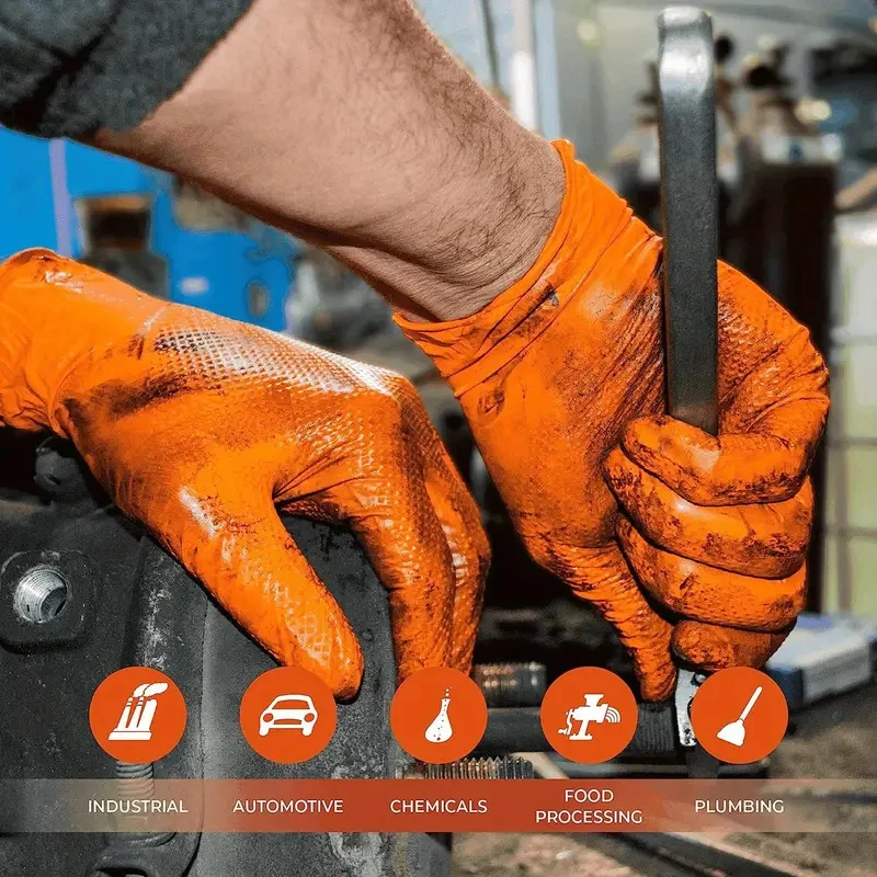 10/50PCS Industrial Nitrile Gloves Disposable 8mil Thick Diamond Textured Grip Gloves Heavy Duty Mechanic Safety Working Gloves