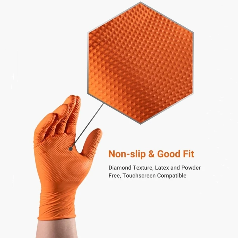 10/50PCS Industrial Nitrile Gloves Disposable 8mil Thick Diamond Textured Grip Gloves Heavy Duty Mechanic Safety Working Gloves